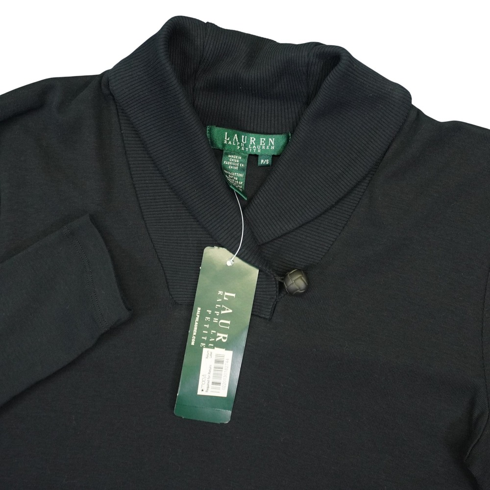 Lauren Ralph Lauren Top Women Small Petite Black Shawl Collar Long Sleeve Cotton
